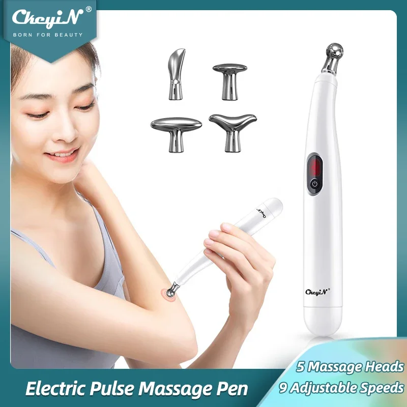 CkeyiN Electric Pulse Acupuncture Pen Trigger Point Massager Electronic Meridian Energy Stick TCM Therapy Pain Relief 5 Heads energy 24k gold t beauty bar facial roller massager t shape face lift bar pulse vibration firming face massage lift tools stick
