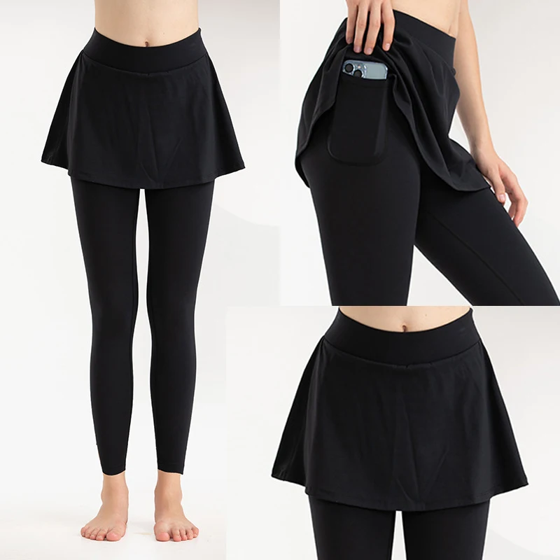 

Elastic Yoga Pants Women With Skirt Fitness Leggings Workout Sports Running Leggings Girls Gym Wear Slim Pants