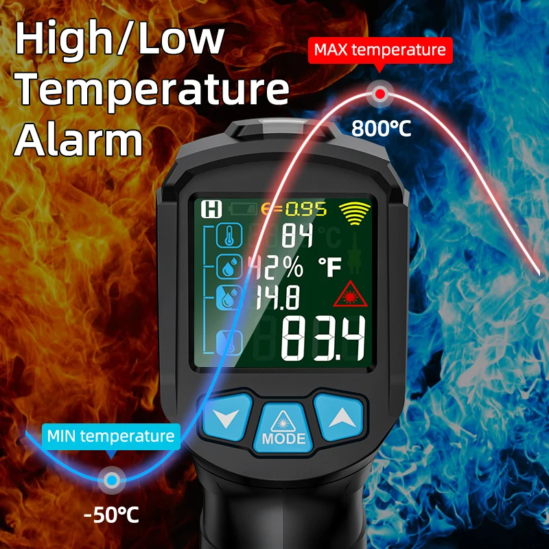 Termometro a infrarossi 600~800 ° C Misuratore di temperatura laser digitale Pirometro senza contatto Cucina BBQ Misuratore di calore IR Termocamera - immagine 4