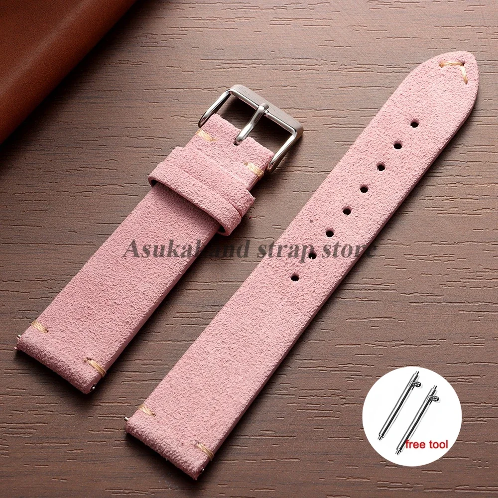 Genuine Leather Quick Release Watch Band with Soft Suede Strap - Calfskin Bracelet