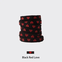 Heart Pattern Flat Shoelaces - Durable, Fade - Resistant Design - 100cm (Black Red Love)