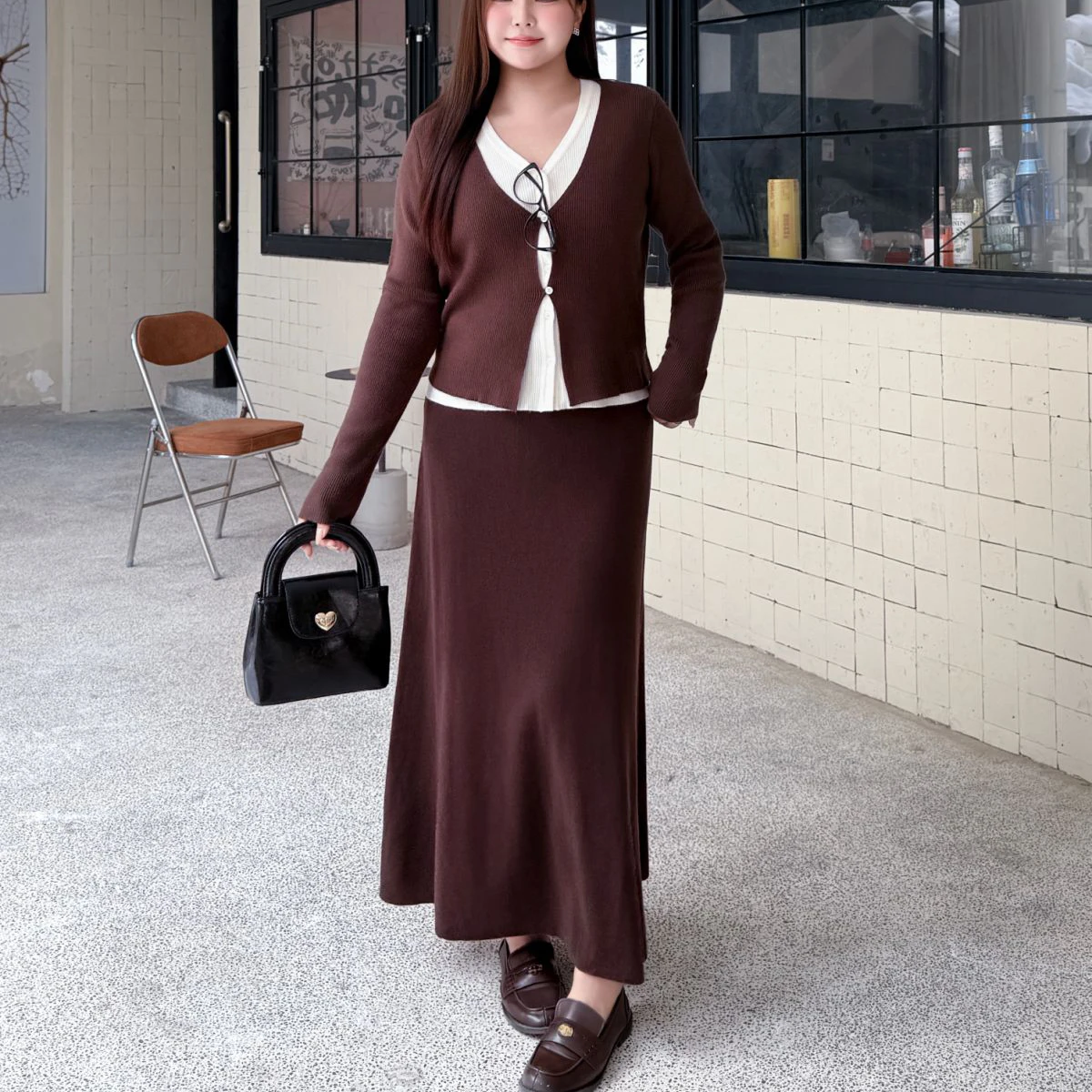 XXXXL Fashion Plus Size Women Cardigans Premium Fake Two Pieces V-neck Knitted Color Block Thick Sweaters In Winter 9295