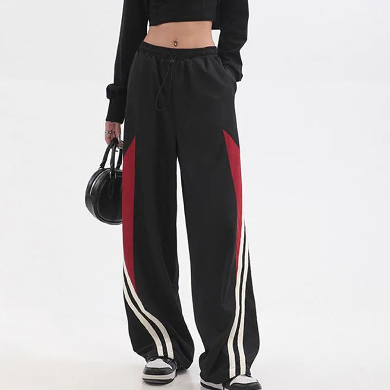 

Весенние винтажные универсальные широкие брюки с эластичным поясом, новинка 2023, свободные спортивные брюки в стиле пэчворк, уличная одежда унисекс, брюки, корейская мода