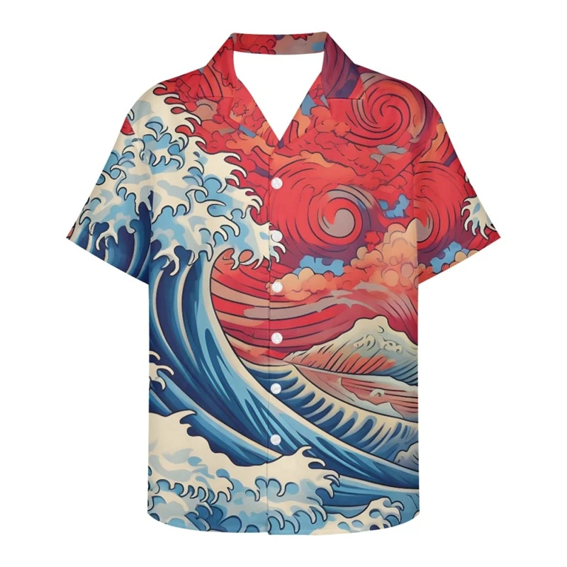 Men's Van Gogh The Great Wave Off Kanagawa 3D Print Casual Button Down Hawaiian Shirts Men Women Blouses Tops Tees Ropa Hombre