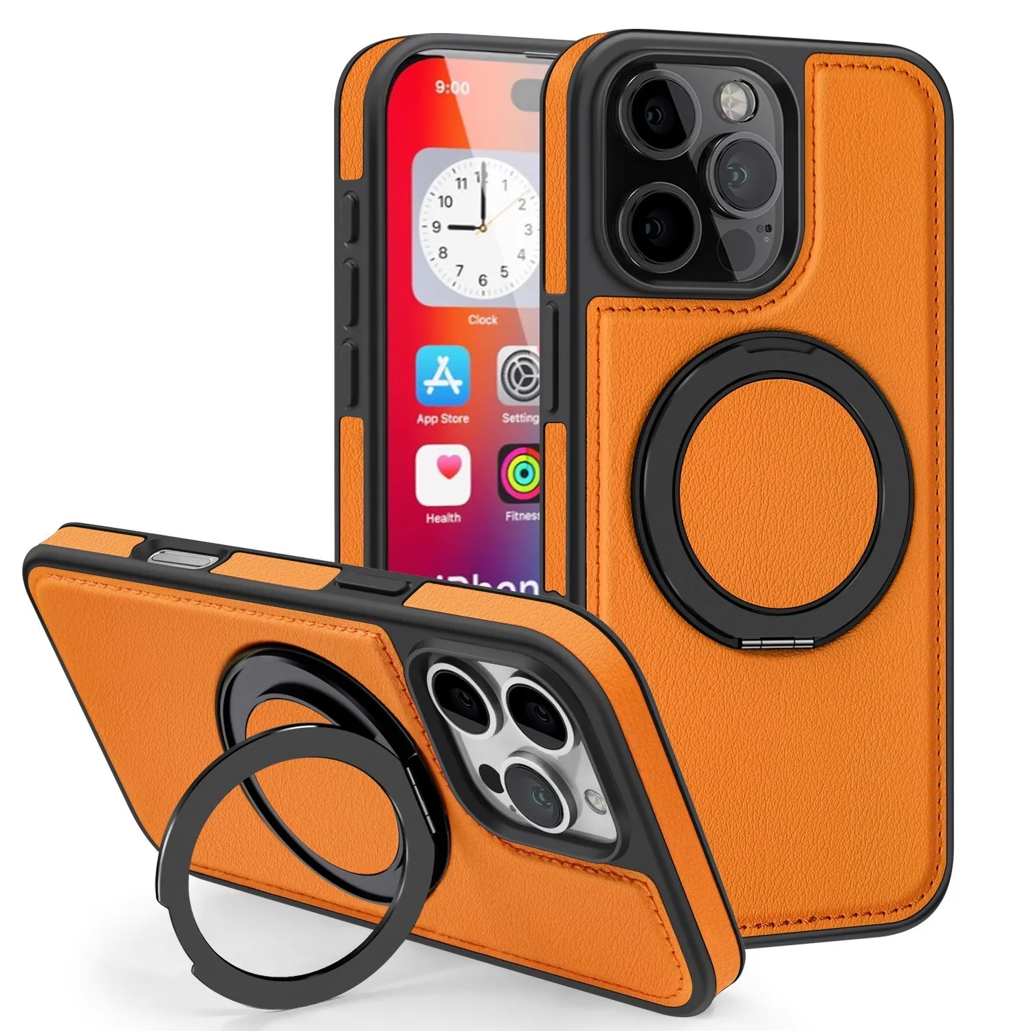 Magnetic Phone Case with 360-Degree Rotating Stand and Anti-Drop Protection, Elegant Artificial Leather Finish