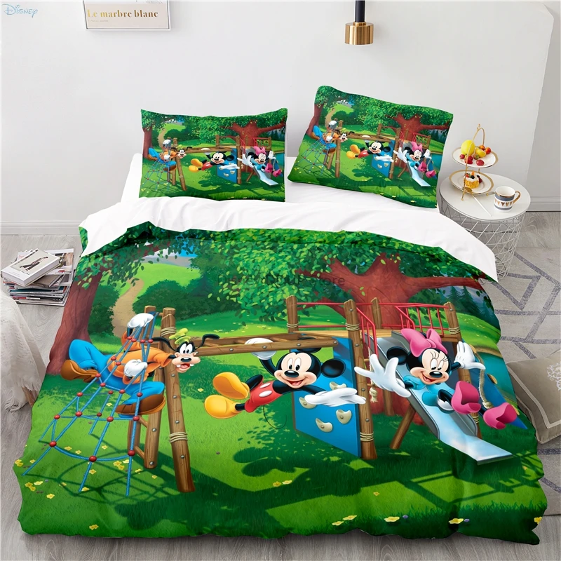 Cute Mickey Mouse Bedding Set Disney Minnie Mouse Duvet Cover Pillowcases Double Twin Full Queen King Child Kids Bedclothes Home 