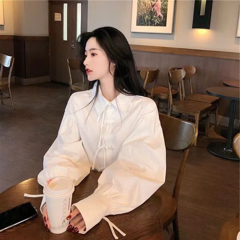 

Элегантные белые рубашки, женская уличная одежда, блузки большого размера с длинными рукавами-фонариками в стиле Харадзюку, винтажные корейские универсальные Топы в стиле преппи, Новинка