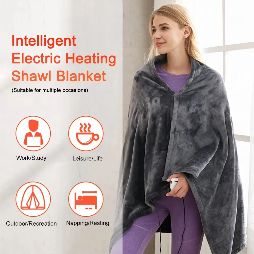 Wearable Heating Electric Blanket Shawl 3 Heated Level Throw Blanket 5v USB Charging Coral Velvet 8 Heated Areas Fast Heating electric heating blanket