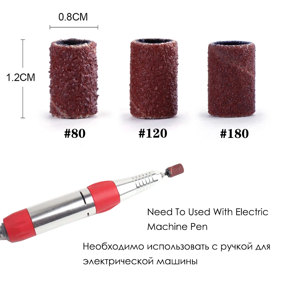 100/50 pc bandes de capuchon de ponçage pour Machine de manucure électrique 180/120/80 grain perceuse à ongles meule fichiers ensemble d'outils de pédicure BEND261