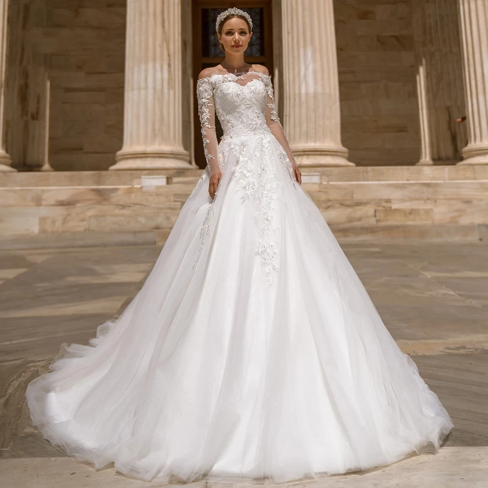

Женское свадебное платье It's yiiya, белое винтажное платье с круглым вырезом, длинными рукавами и кружевной аппликацией на лето 2024