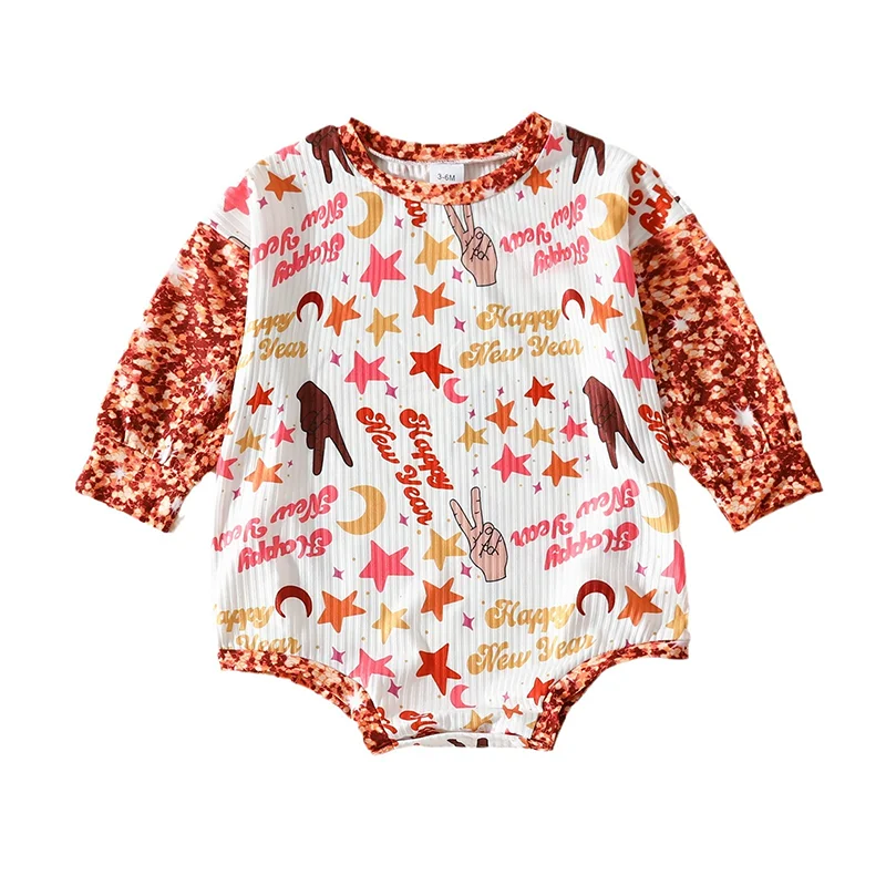 Infant Baby Sweatshirt Jumpsuit Star Letter Print Round Neck Long Sleeve Romper Toddler Clothes