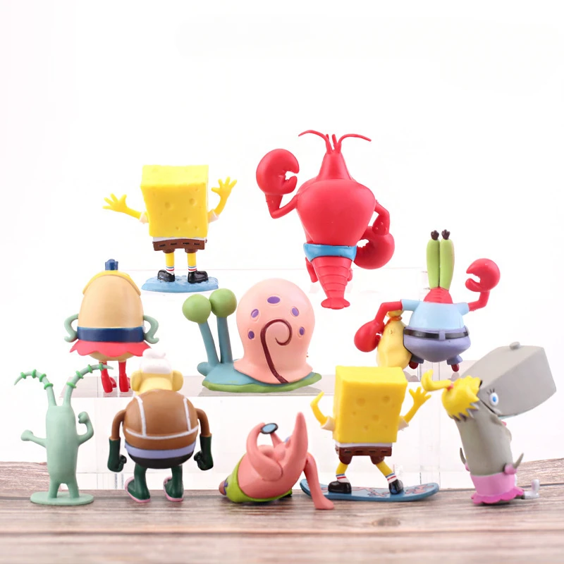 12Pcs Spongebobs Anime Action Figures Cartoon Mini Dolls Fish Tank Decoration Landscaping Aquarium Accessories Birthday Gift Set