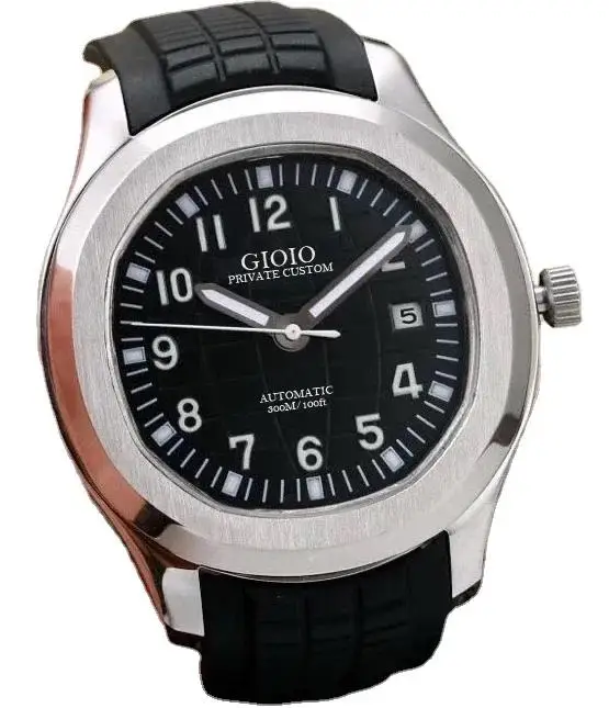 

Luxury New Men Automatic Mechanical Watch Stainless Steel 904L Black Blue Rubber Strap Sapphire Glass Back Watches