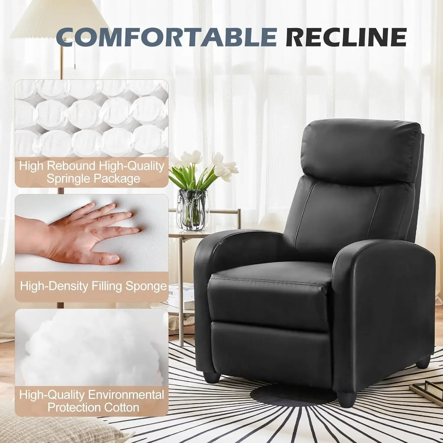 Sweetcrispy Recliner Chair for Adults, Massage PU Leather Small Recliner Home Theater Seating with Lumbar Support, Adjustable Mo