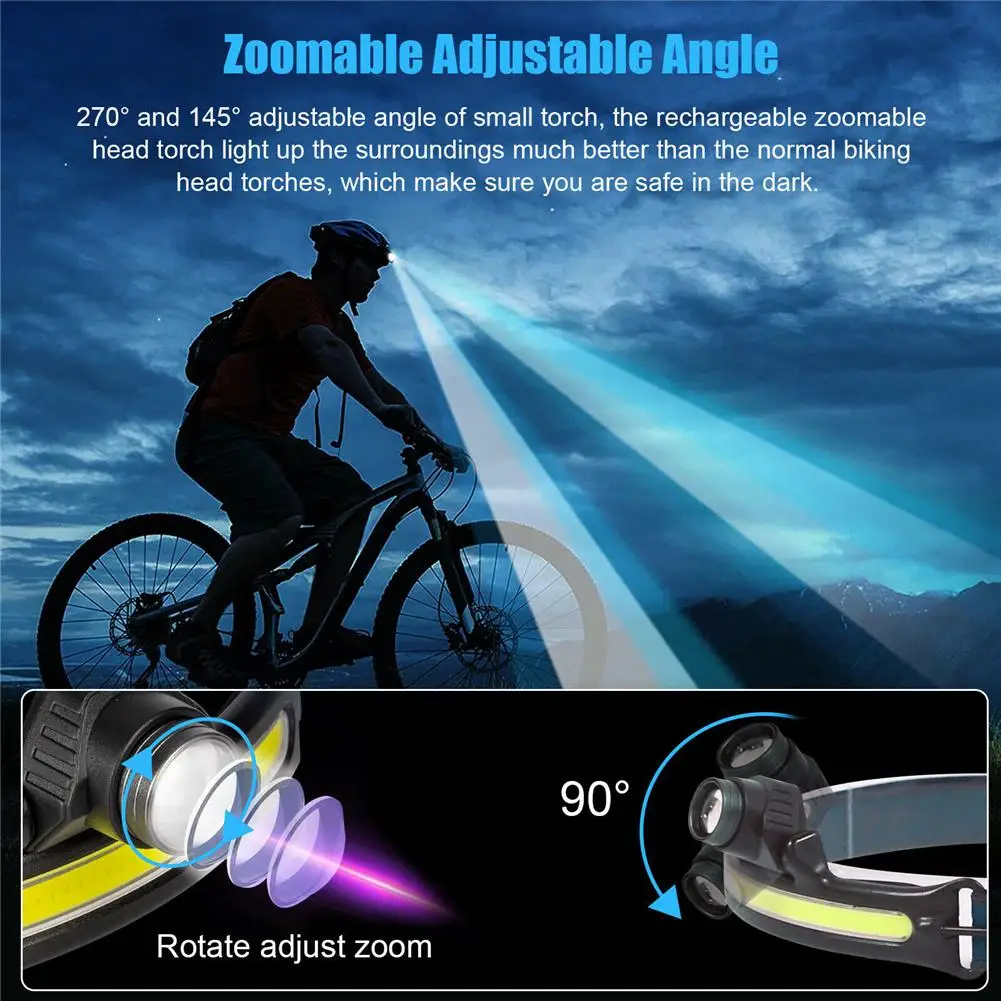 Headlamp 6 Modes Lighting COB LED Headlight With Built-in 2000mah Rechargeable Lithium Battery Headlight Work Light torch Drop