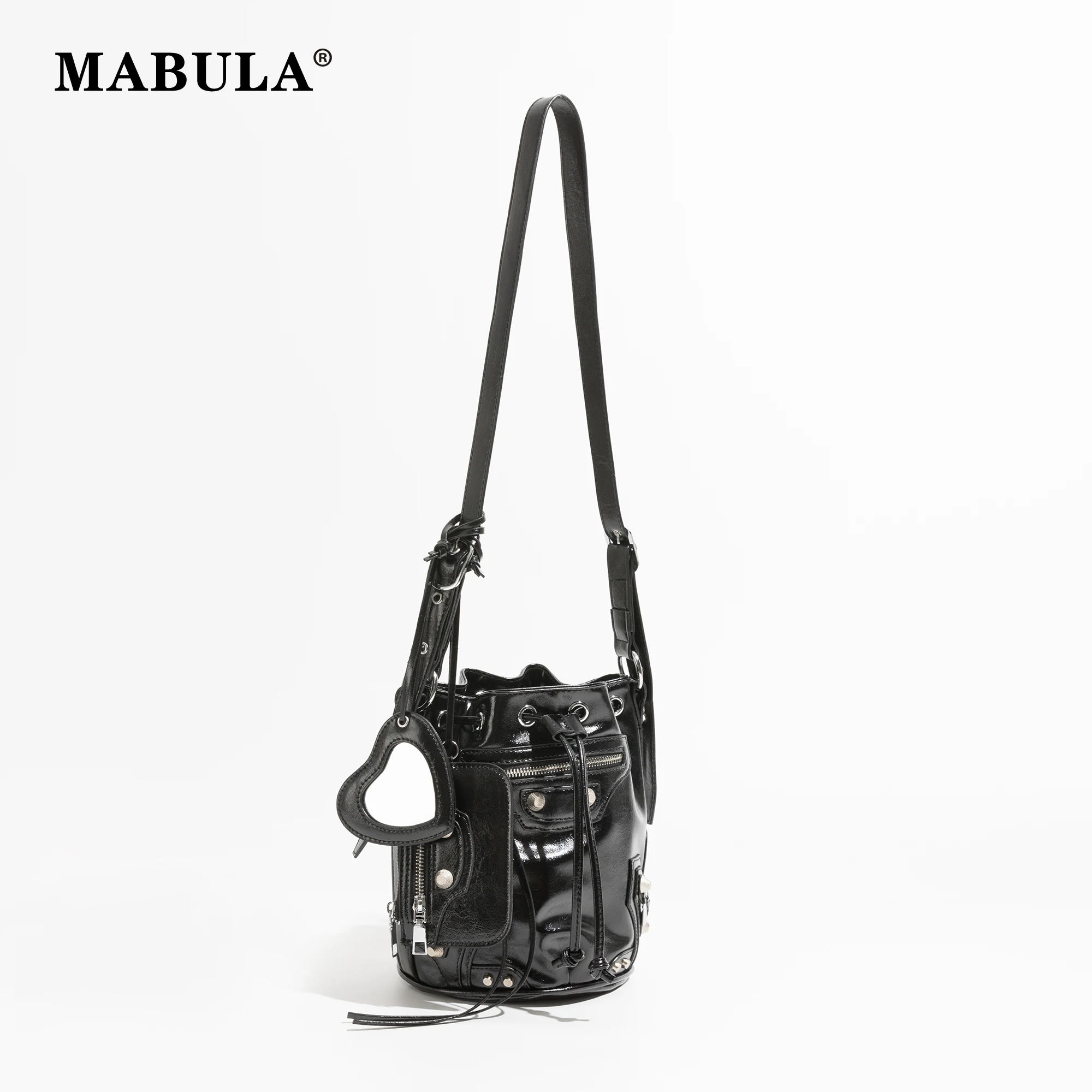 MABULA Casual Small Bucket Tote Bag With String Luxury Design Women Crossbody Bags Female Black