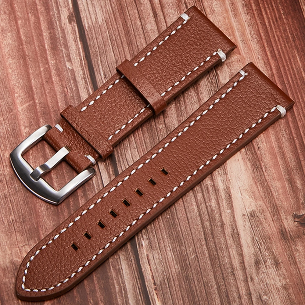 

Soft Genuine Leather Watch Strap 18mm 19mm 20mm 21mm 22mm Retro Brown Lychee Pattern Waterproof Handmade Watchband Replacement