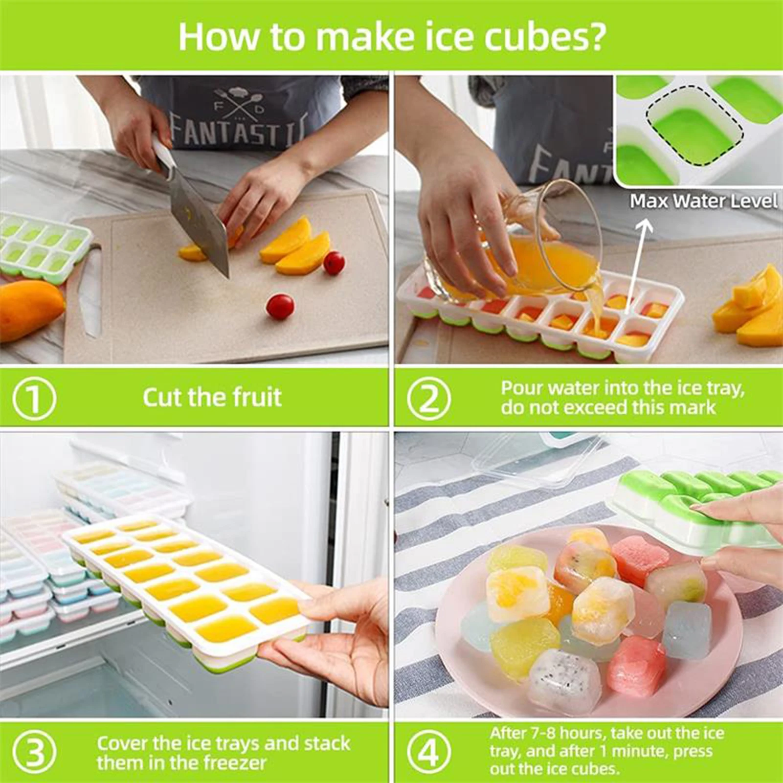 14 Grid Ice Cube Tray Reusable Ice Cube Mold Silicone Base Durable Bar Wine Block Maker Ice-cream Chocolate Making Tool
