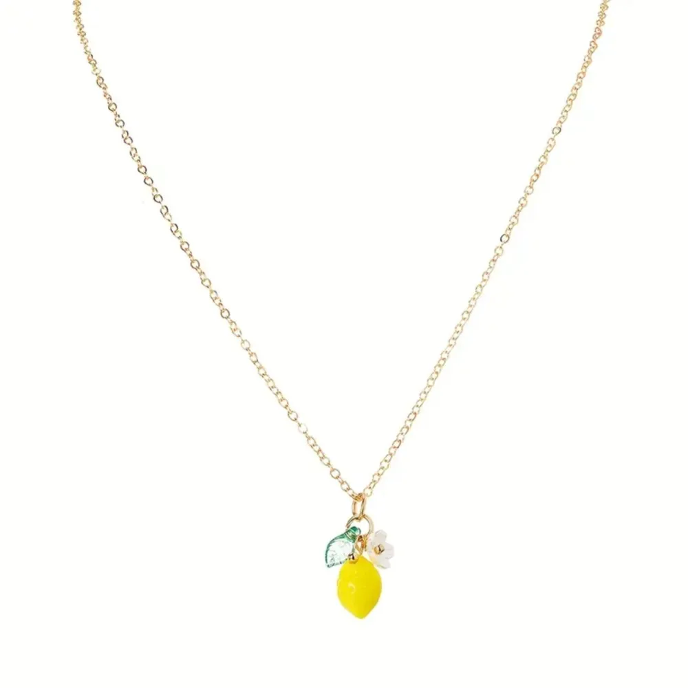 Sweet Cute Lemon Flower & Fruit Pendant Necklace for Women Lightweight Minimalist Neck Summer Vocation Jewelry Gifts