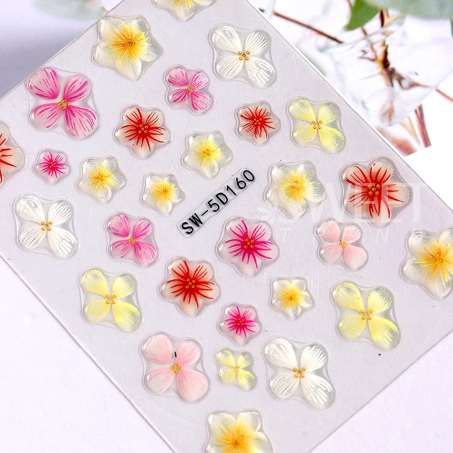 5D Orchid Rose Flower Nail Sticker Decals Simple Floral Embossed DIY Self-adhesive Nail Art Slider Supplies DIY Manicure Decor