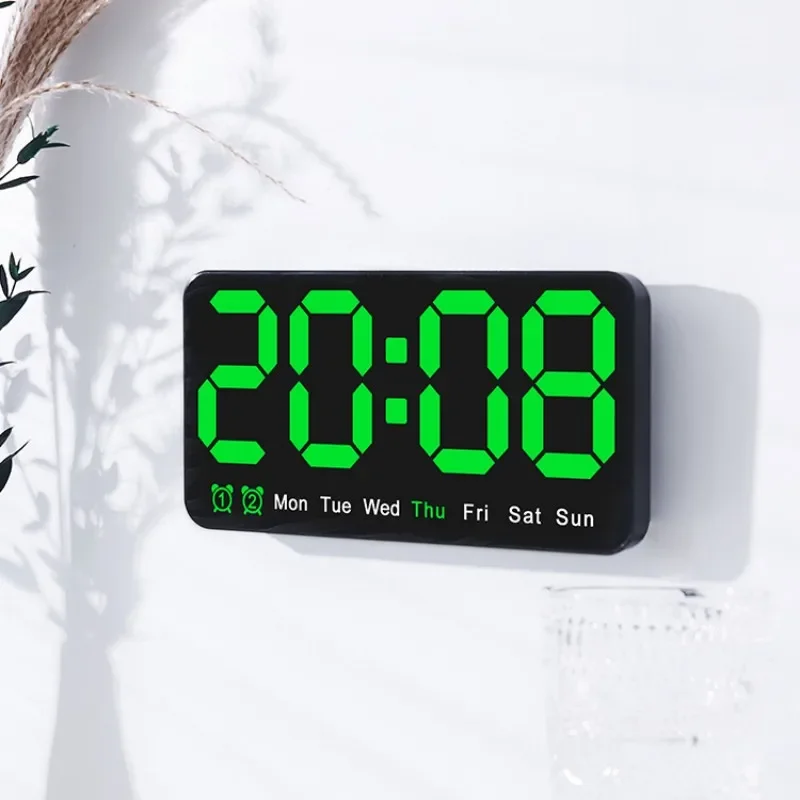 Digital Wall Clock Voice Control Large Temperature Date Week DST Snooze 12/24H Dual Alarm Wall-mounted LED