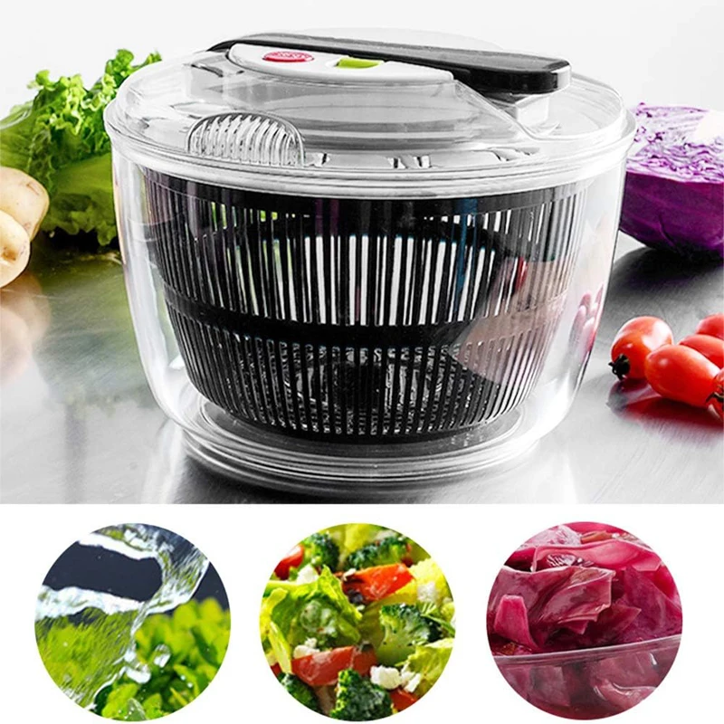 All-in-One Salad Spinner Spinning Colander,Multi-Use Collapsible Vegetable Spinner with Handle,Non-Scratch Steady Fruit Washer Lettuce Cleaner and