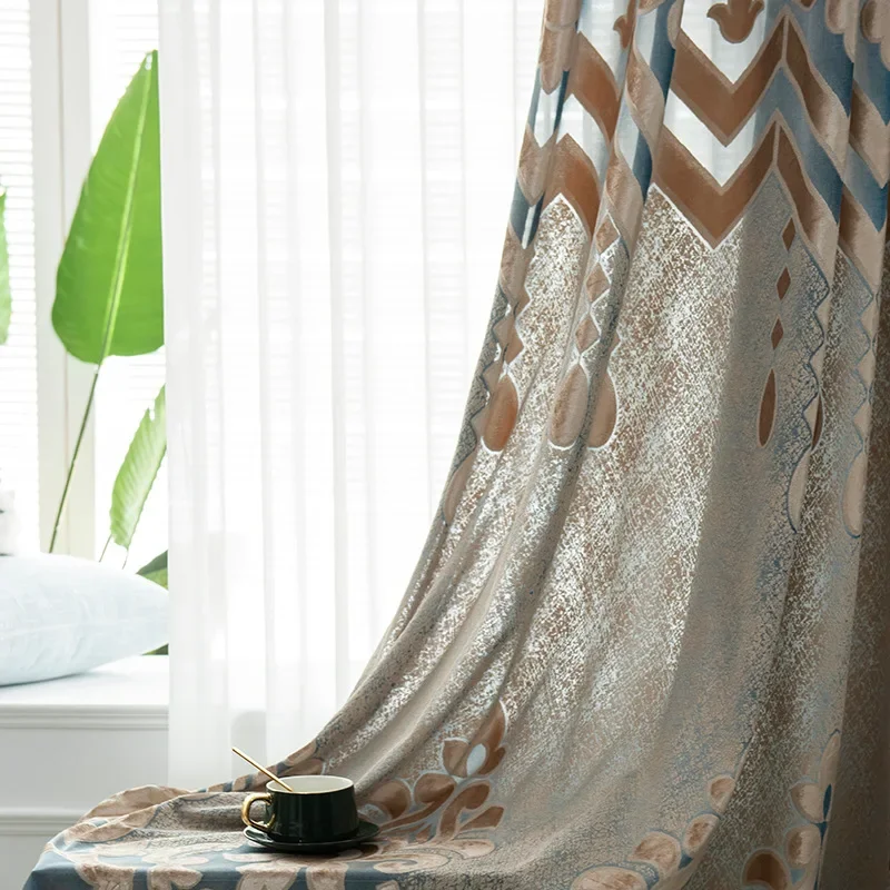 

Modern European Style Curtain Bedroom Gray Blue Cut Velvet Jacquard Curtains for Living Room Semi Shading Curtains Window Custom