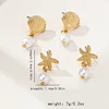 Boucles d'oreilles délicates en forme d'étoile de mer avec perles d'imitation couleur or pour femme, style Mermaidcore, pendantes, bijoux de vacances d'été