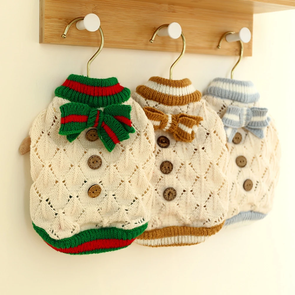 

Pet Cat Dog Sweaters Classic Knitwear Turtleneck Winter Warm Puppy Clothing Cute Bowtie Doggie Sweatershirt for Small Medium Dog