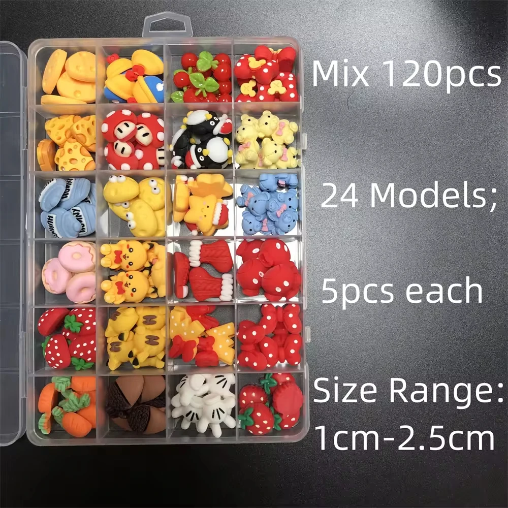 

Bulk 24 Grid Summer Sweet Kawaii Cartoon Resin Bear Bunny Candy Bow Cherry Strawberry Jewelry Parts Nailart Decoration Gem Charm