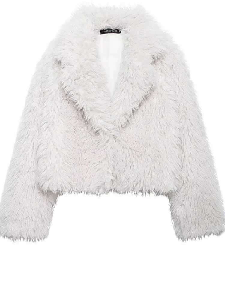 Winter Female Fur Feather Overcoat Loose Patchwork Long Sleeve Lapel Solid Casual Streetwear Women's Luxury 2025 Coat New