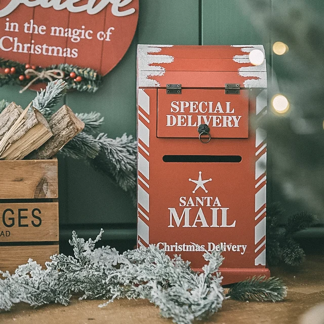 Vintage Fa Karácsonyi Postafiók Postbox Levélszekrény Nagy Otthoni Dekoráció - Image 2