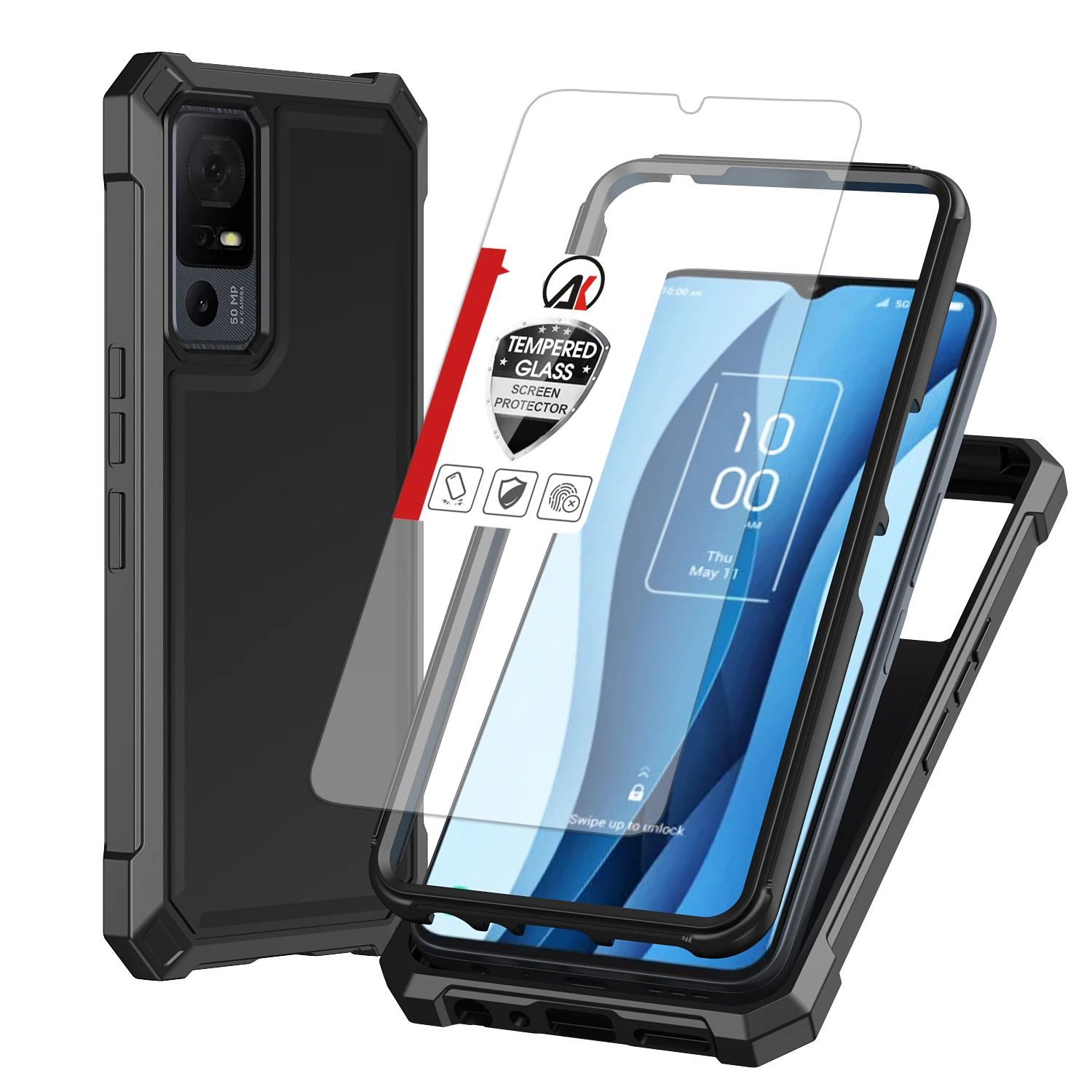 Per Tcl 40R 5G/Tcl 40 Se Custodia Full Body Antiurto Antiurto Custodia Robusta Paraurti In Silicone Tpu + Protezione Dello Schermo In Vetro Temperato