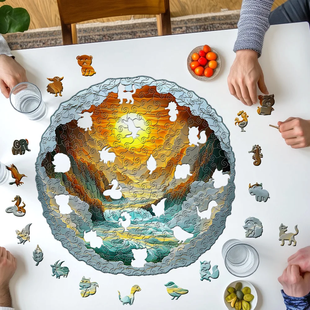 Puzzle for Adults 3D Visual Full Sun in The Mountains Wooden Jigsaw Puzzles Unique Animal Shape Wood Cut Puzzles jigsaw puzzles wooden jigsaw puzzles wooden puzzle toys educational puzzles