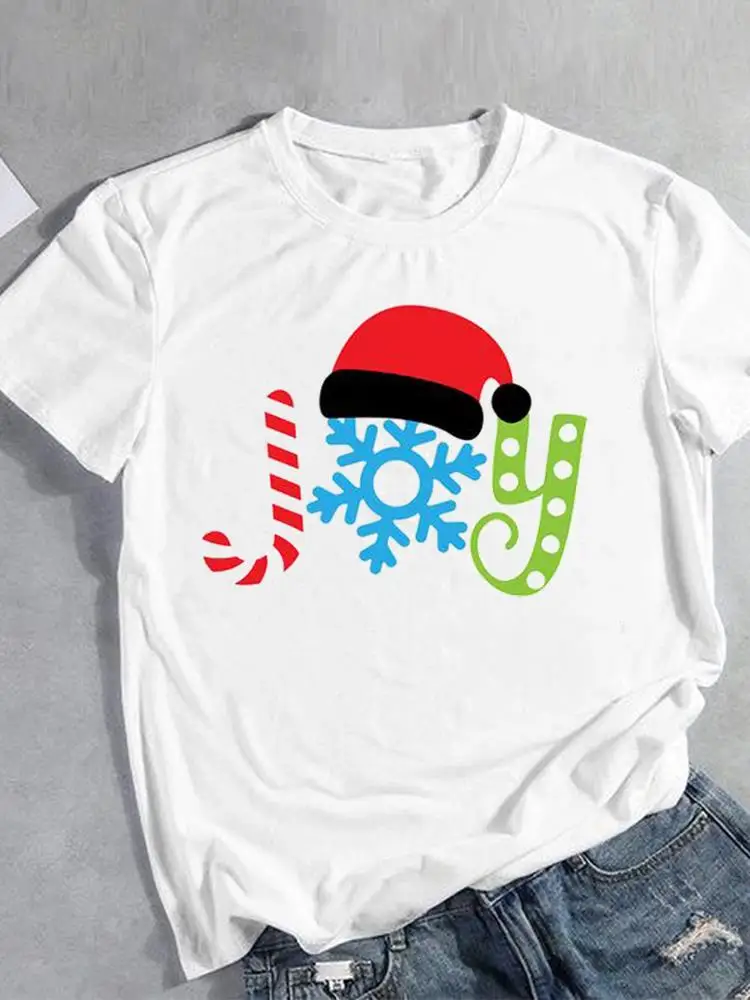 

Трендовая Милая Рождественская Праздничная модная футболка со снежинками и надписью, женская одежда на новый год, футболки с графическим принтом для женщин