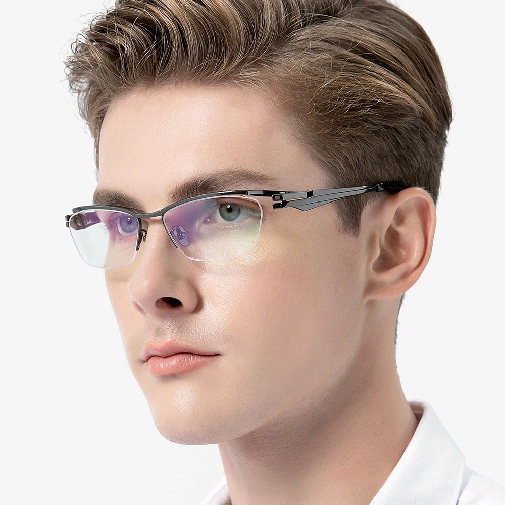 FONEX Pure Titanium Glasses Frame Men New Brand Design Semi