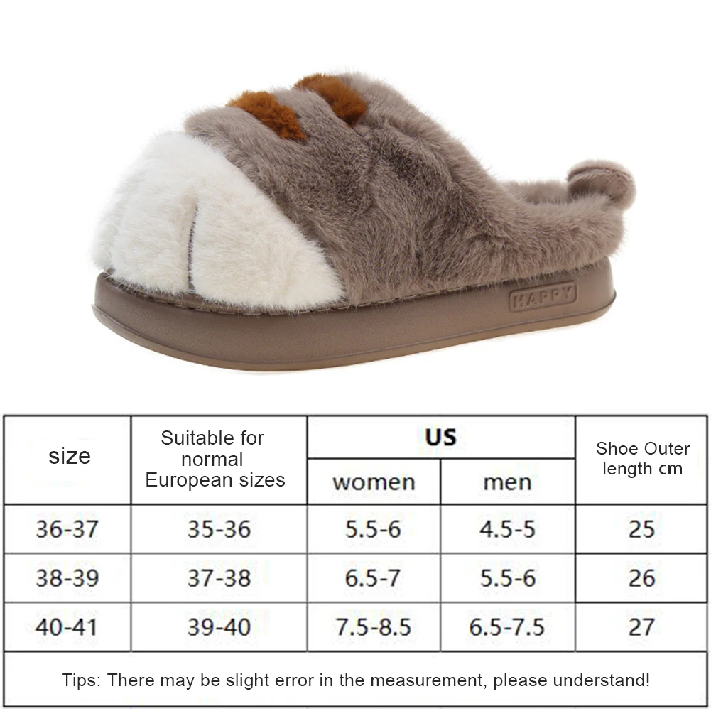 3D Cat Paw Plush Slippers Warm Slip-on House Shoes Anti Slip Fluffy Home Slippers Furry Paw Couple Slippers for Autumn Winter