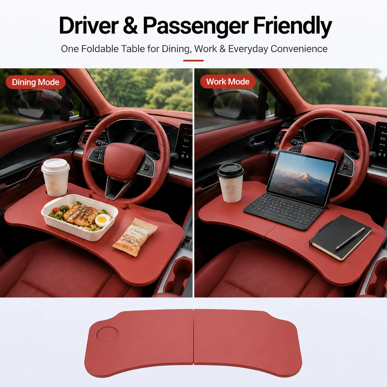 Tavolino Pieghevole per Auto Tesla Model Y, Scrivania per Volante, Vassoio per Laptop e Cibo, Accessorio Interno per Sedile Conducente e Passeggero - immagine 4