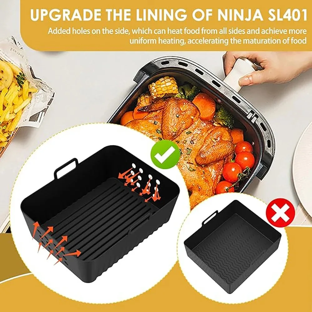 Air Fryer Silicone Liners for Ninja SL400 SL401 Double Stack XL Basket Reusable Air Fryer Baking Tray Airfryer Accessories 2Pcs
