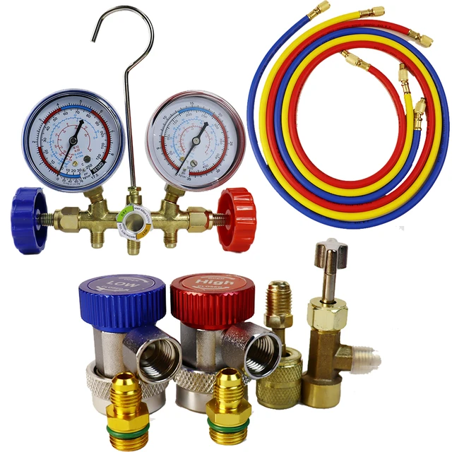 Way AC Manifold Diagnostic Gauge Air Conditioner R1234yf Refrigerant  Charging Set with 5FT Hose Quick Couplers Valve Tool Kit - AliExpress