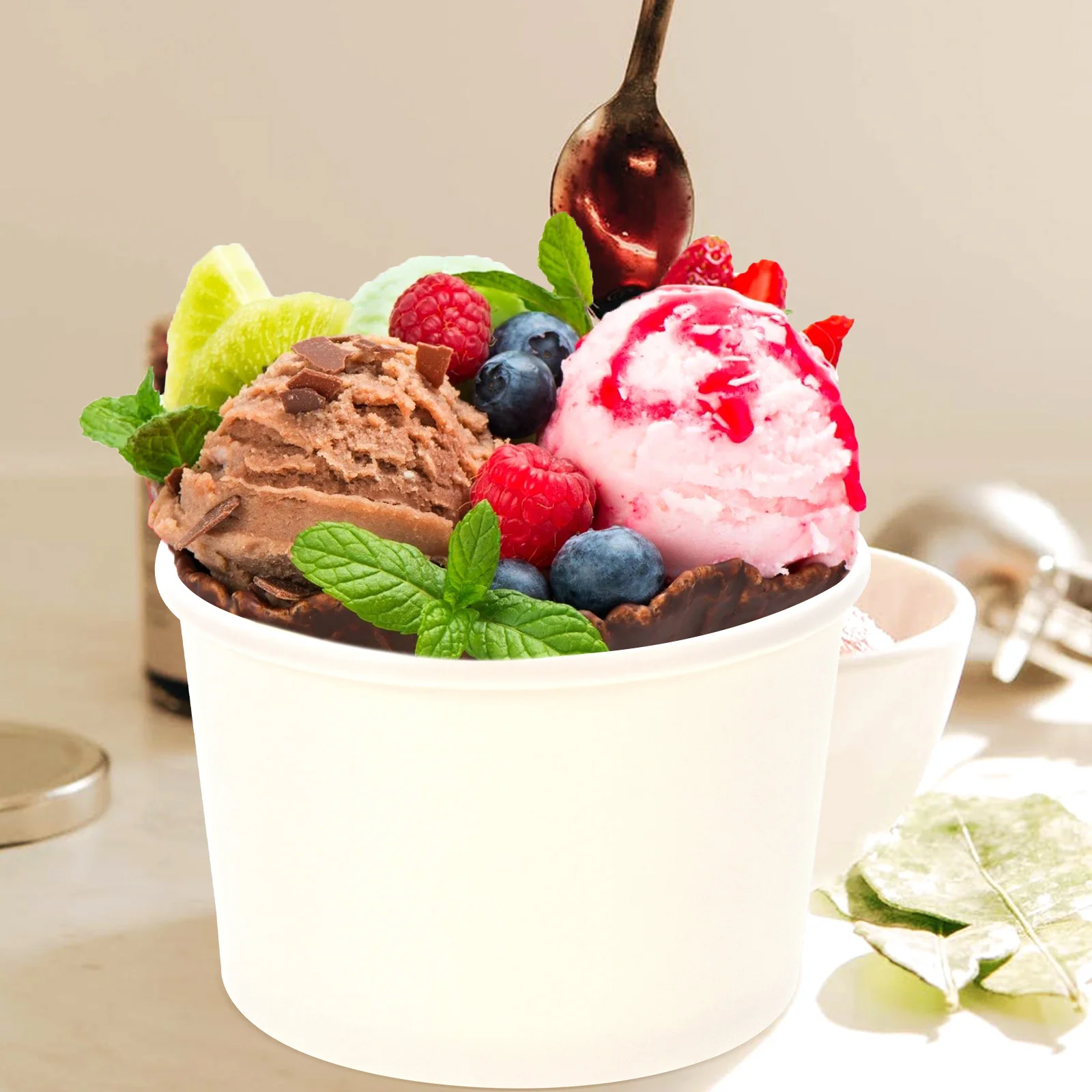 50Pcs Disposable Ice Cream Paper Cup Ice Cream Paper Cup With Lid Snack Dessert Container Yogurt Cake Sundae Pudding Cups
