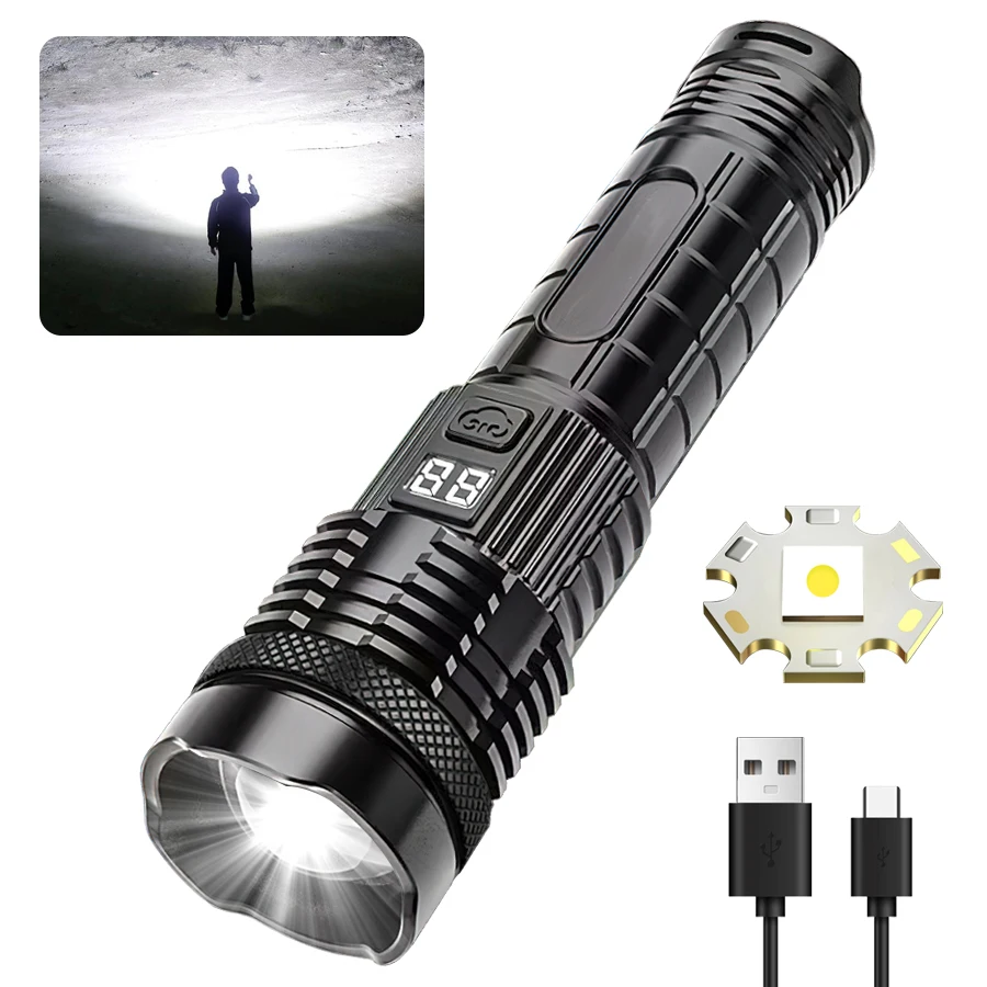 

1200LM Super Bright Zoom LED Flashlight 5 Modes USB Rechargeable Tactical Lantern Outdoor Camping Fishing Torch With Power bank