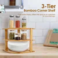 3 ชั้นตู้ชั้นวางของสําหรับห้องครัวทนทานแผ่นไม้ไผ่ชั้นวางมุมชั้นวางจานสําหรับตู้เคาน์เตอร์ 5