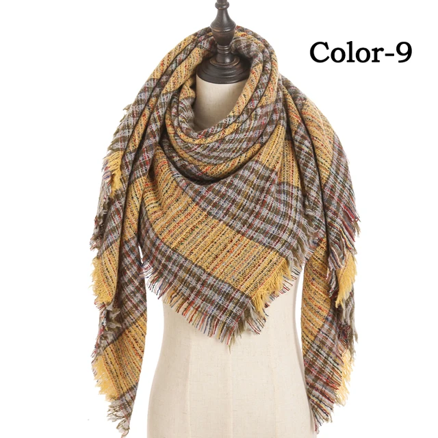 2021 new Cashmere Scarf For Women Plaid Knitted Triangle Pashmina Winter Warm Shawl Wraps Bufanda Female Soft Neck Echarpe UE-9