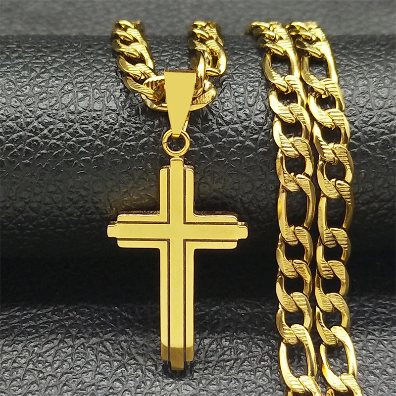 2 Collane Croce Uomo E Donna In Acciaio Inossidabile Oro/Argento - Pendente Crocifisso Regolabile - Gioielli Religiosi Cattolici In Scatola Regalo - 2