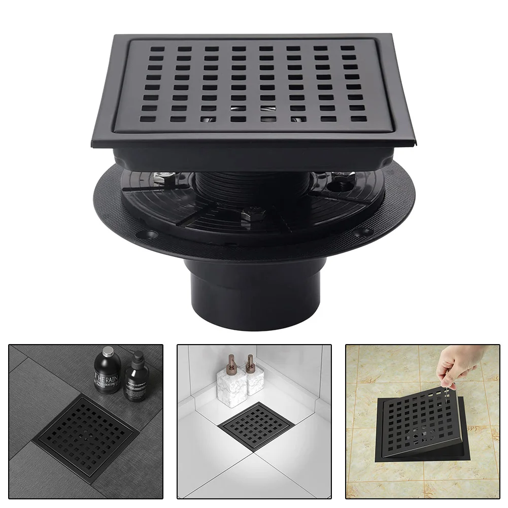 

Shower Drains Square Bath Strainer Hair Brass Bathroom Black Floor Drain Grid Waste Grate Washing Machine Trap Round Cover