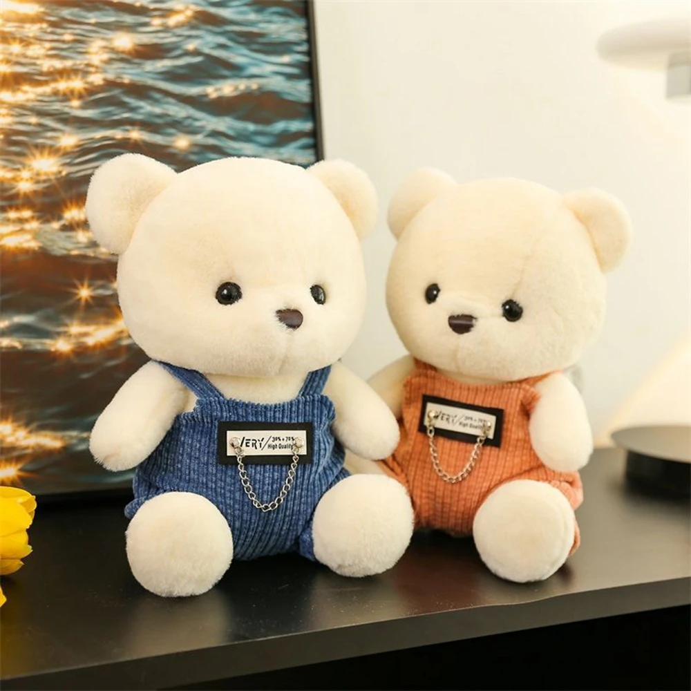 23CM Kawaii Couple Teddy Bear Plush Toy Chain Suspenders Dress Stuffed Full Delicate White Doll Children Christmas Birthday Gift girl scented candle silicone mold delicate 3d doll aroma gypsum mold diy handmade crafts moulds for epoxy casting