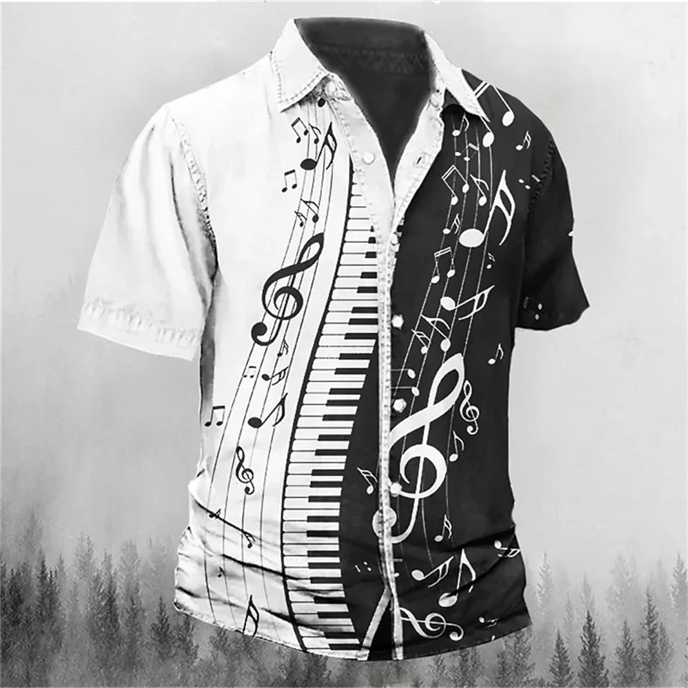 Men's music printed shirt retro black outdoor street button short -sleeved fashion street clothing designer casual 2023 summer retro strap jeans korean fashion women s shopping travel high quality high street loose designer straight leg wide leg pants