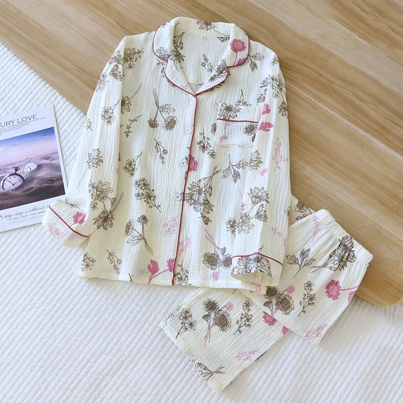 Elegant Pajama Sets Women's Summer Suit Sleepwear 2023 Autumn New Two-Piece Long Sleeve Floral Print Pyjama Female Loungewear