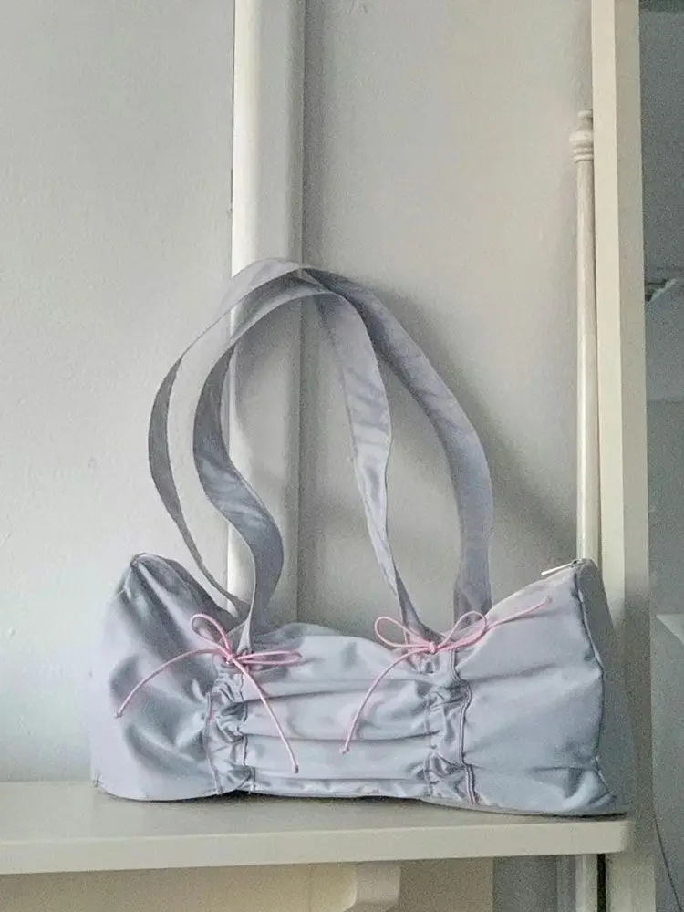 Korean New Arrival Sweet Drawstring Bow Large Capacity Handbag Tote Bags Women Commute Shoulder Bag